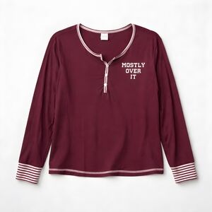 LOUNGE WEAR 3X 100% Cotton Casual Burgundy Long Sleeve Blouse Pj Top